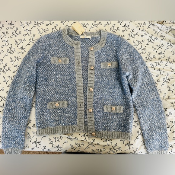 Maje Sweaters - Maje Light Blue Tweed Sequin Cardigan Jacket Size 2 NWT